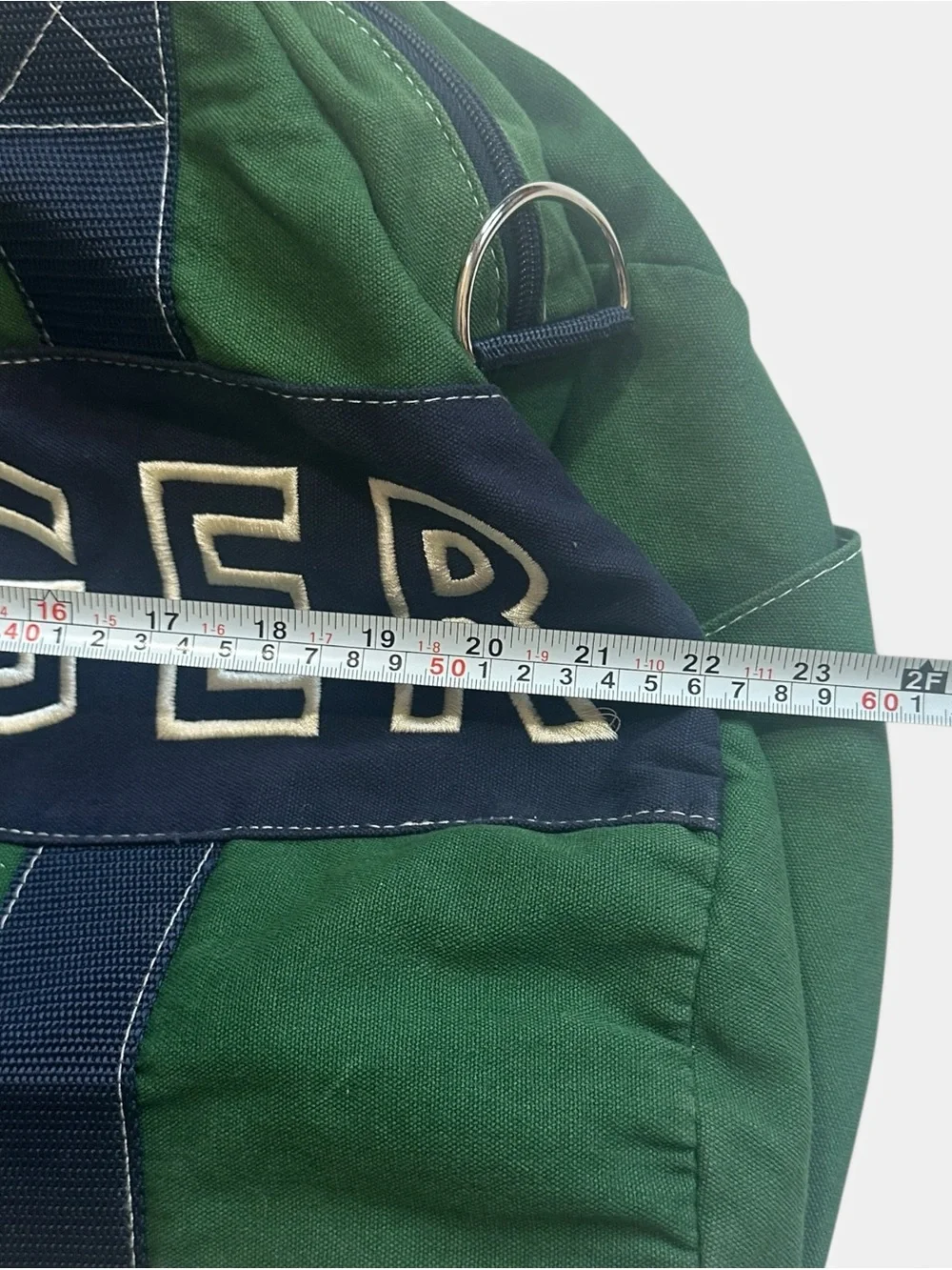 Tommy Hilfiger Green and Navy Canvas Weekend Duffel Y2K